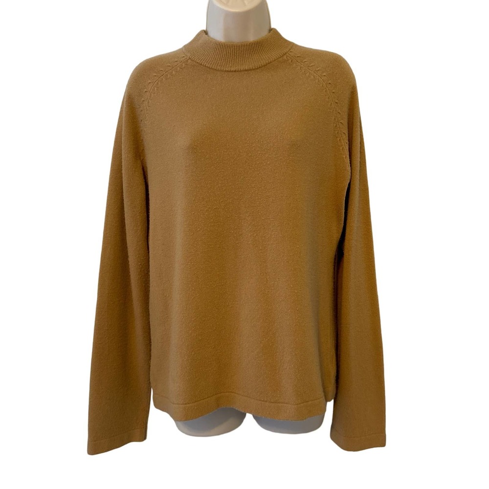 Womens Camel Brown Mock Neck Raglan Sleeve Knit Pullover Sweater Size L